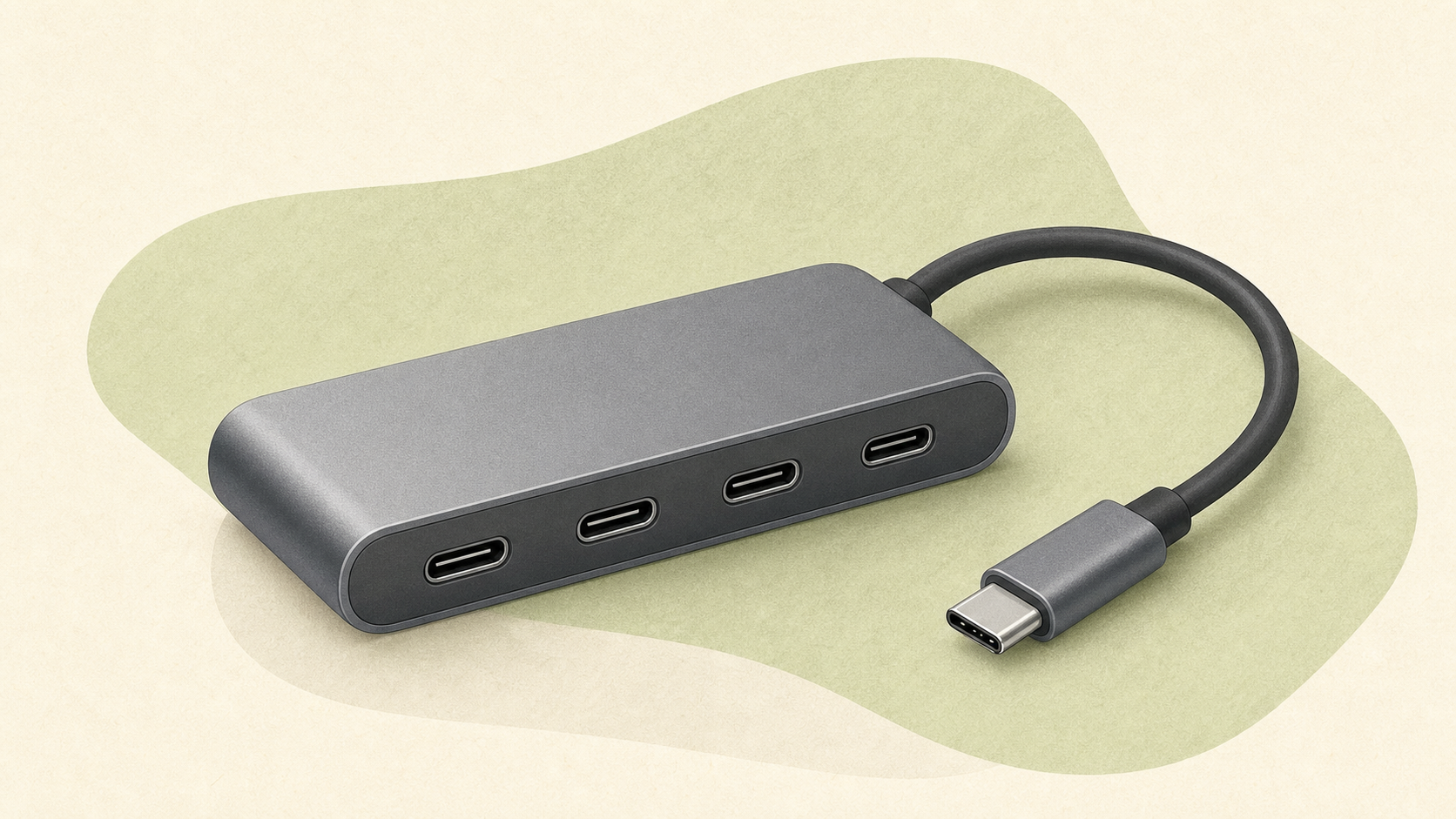 Anonymous illustration of a compact four-port USB-C data hub